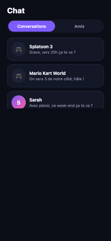Conversations de session et d'amis dans l'app MateSync